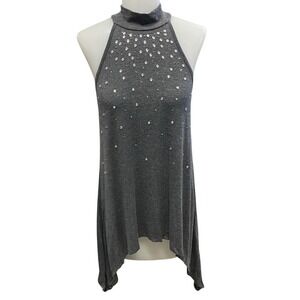 Venus Gray Sequin Mock Neck Halter Sleeveless Asymmetrical Tunic Top Women's S